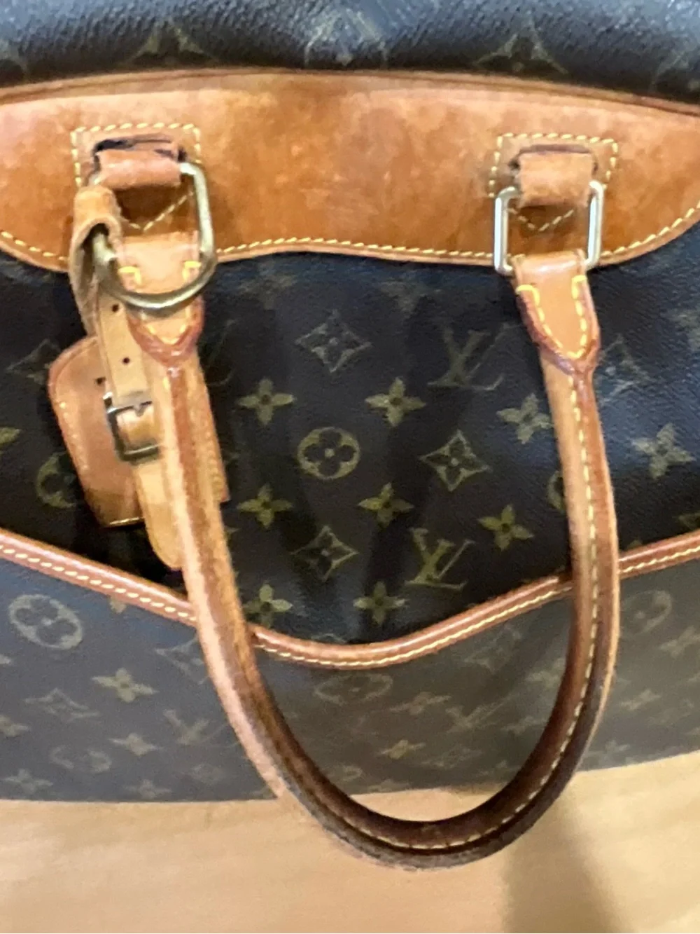 Louis Vuitton Brown Monogram Satchel with Tan Leather Trim
